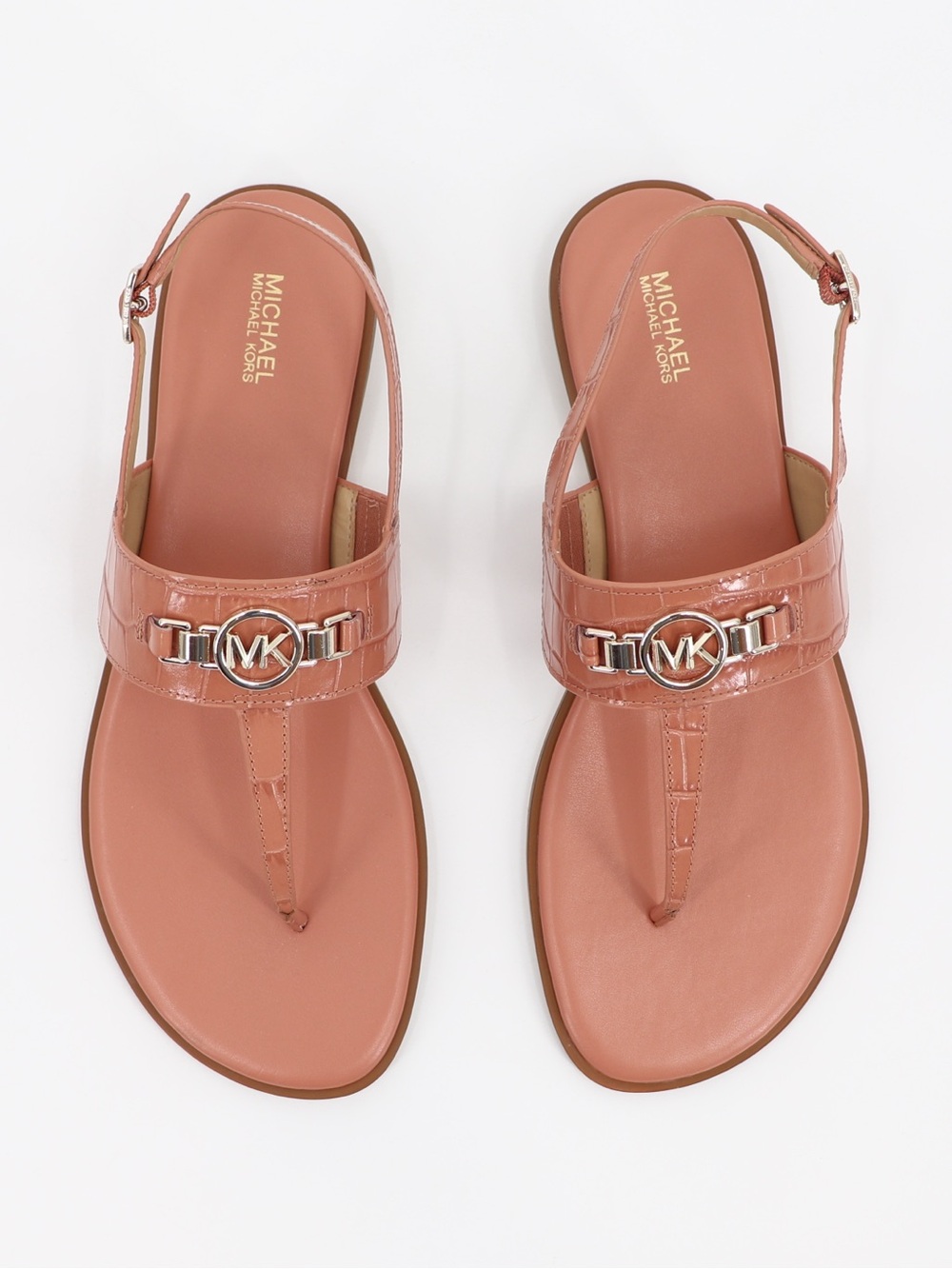 Brand New Michael Kors 11 Hattie Flat Croc Embossed Leather Sandals